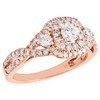 14K Rose Gold 1/3 CT Solitaire Diamond Double Halo Twisted Engagement Ring 1 TCW