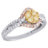 14K Tri Tone Gold Natural Yellow Diamond Flower Curved Engagement Ring 0.88 CT.