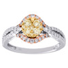 14K Tri Tone Gold Natural Yellow Diamond Flower Curved Engagement Ring 0.88 CT.