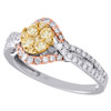 14K Tri Tone Gold Natural Yellow Diamond Flower Curved Engagement Ring 0.88 CT.