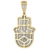 10K Yellow Gold Real Diamond Evil Eye Hamsa Hand Pendant 1.5" Pave Charm 1/2 CT.