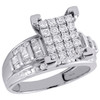 10K White Gold Round & Baguette Diamond Rectangle Cluster Engagement Ring 7/8 Ct