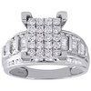 10K White Gold Round & Baguette Diamond Rectangle Cluster Engagement Ring 7/8 Ct