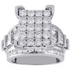 10K White Gold Round & Baguette Diamond Rectangle Cluster Engagement Ring 3 Ct.