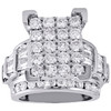 14K White Gold Round & Baguette Diamond Rectangle Cluster Engagement Ring 2 Ct.
