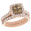 14K Rose Gold Brown Diamond Bridal Set Engagement Ring + Wedding Band 1.50 CT.