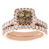 14K Rose Gold Brown Diamond Bridal Set Engagement Ring + Wedding Band 1.50 CT.