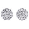 14K White Gold Princess Diamond Soleil Cluster Stud 9.75mm Circle Earrings 1 CT.