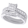 14K White Gold Princess Diamond Bridal Set Engagement Ring + Wedding Band 1 CT.