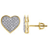 10K Yellow Gold Genuine Pave Diamond Heart Studs Ladies 11mm Earrings 0.25 Ct.