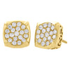 10K Yellow Gold Real Round Diamond Studs Concave Square 9.25mm Earrings 0.57 Ct.