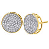 10K Yellow Gold Round Diamond Circle Pave Studs Concave 12mm Mens Earrings 1 Ct.