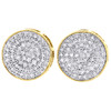 10K Yellow Gold Round Diamond Circle Pave Studs Concave 12mm Mens Earrings 1 Ct.