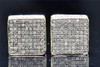 Mens Ladies 10K Yellow Gold Round Cut Diamond 3-D Square Studs Earrings 1.35 Ct.