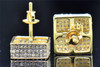 Mens Ladies 10K Yellow Gold Round Cut Diamond 3-D Square Studs Earrings 1.35 Ct.