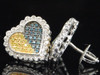 Blue Yellow Diamond Heart Earrings Ladies 10K White Gold Round Studs 0.52 Tcw.