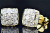 Mens Ladies 10K Yellow Gold 3D Square Real Diamond Domed Stud Earrings 1.85 Ct.