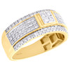 14K Yellow Gold Round Diamond Mens Wedding Band Tiered Quad Center Ring 1 CT.