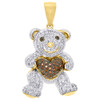 10K Yellow Gold Red Diamond Teddy Bear Holding Heart Pendant & 0.29 CT.