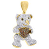 10K Yellow Gold Red Diamond Teddy Bear Holding Heart Pendant & 0.29 CT.