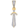 10K Yellow Gold Real Diamond Knights Templar Sword Pendant 2.35" Charm 0.63 CT.