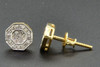 Diamond Studs Octagon Shaped Mens Ladies 10K Yellow Gold Pave Earrings 1/5 Ct.