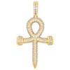 14K Yellow Gold Diamond Nail Cross Egyptian Ankh Pendant 3D Pave Charm 2.02 CT.