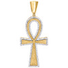 10K Yellow Gold Diamond Egyptian Ankh Cross Pendant Matte / Satin Charm 2.30 CT.