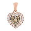 Brown Diamond Heart Charm Necklace 14K Rose Gold Love Pendant 0.35 CT.
