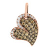 Brown Diamond Heart Pendant Ladies 18K Rose Gold Round Charm 0.85 CT.
