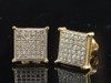 Diamond Square Earrings Mens 10K Yellow Gold Round Pave Studs 1/4 Tcw.