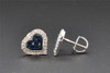 Blue Diamond Heart Stud Earrings 10K White Gold 1/4 Ct Screw Backs 10mm
