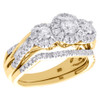 14K Yellow Gold 3 Stone Diamond Bridal Set Engagement Ring + Wedding Band 1 CT.