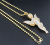 Mini Angel Diamond Pendant 10K Yellow Gold Fully Iced Out Wings Charm 0.75 Ct