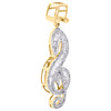 10K Yellow Gold Round & Baguette Diamond Music Note Pendant 1.90" Charm 0.93 CT.