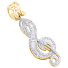 10K Yellow Gold Round & Baguette Diamond Music Note Pendant 1.90" Charm 0.93 CT.