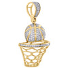 10K Yellow Gold Round Diamond Basketball Pendant Mens Pave Hoop Charm 1/3 CT.