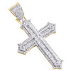 10K Yellow Gold Baguette Diamond Cross Pendant 1.90" Tier Statement Charm 1 CT.