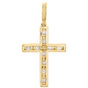 10K Yellow Gold Round & Baguette Diamond Mini Cross Pendant 1.25" Charm 5/8 CT.