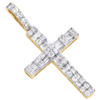 10K Yellow Gold Round & Baguette Diamond Mini Cross Pendant 1.25" Charm 5/8 CT.