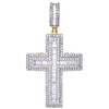 10K Yellow Gold Round & Baguette Real Diamond Cross Pendant 1.60" Charm 0.80 CT.