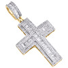 10K Yellow Gold Round & Baguette Real Diamond Cross Pendant 1.60" Charm 0.80 CT.