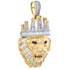 10K Yellow Gold Round & Baguette Diamond Lion Crown Pendant 1.90" Charm 1.55 CT.
