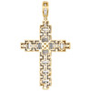 10K Yellow Gold Round & Baguette Diamond Halo Cross Pendant 2.4" Tier Charm 2 CT