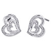 Sterling Silver Round Diamond Double Heart Stud Statement 13mm Earrings 1/20 CT.