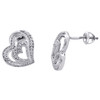 Sterling Silver Round Diamond Double Heart Stud Statement 13mm Earrings 1/20 CT.