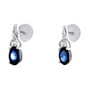 Sterling Silver Diamond Dangle Drop Oval Created Blue Sapphire Earrings 7/8 CTTW