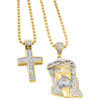 925 Sterling Silver Genuine Diamond Mini Pave Jesus Pendant and Cross Set .88 Ct.