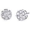 14K White Gold Round Diamond Flower Stud 10mm Prong Set Cluster Earrings 2.1 CT.