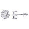 14K White Gold Round Diamond Flower Stud 9mm Prong Set Cluster Earrings 1.70 CT.